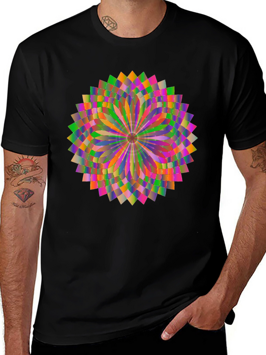 Geometric Mandala Graphic Tee - Stylish Unisex Black T-Shirt