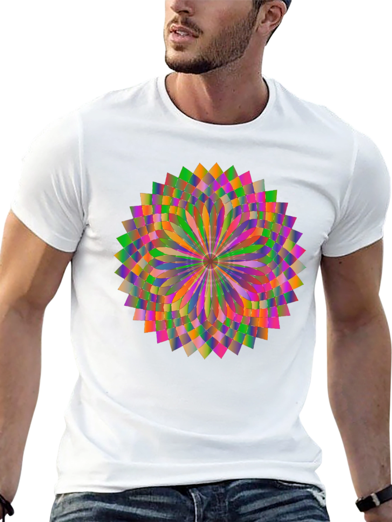Geometric Mandala Graphic Tee - Stylish Unisex Black T-Shirt