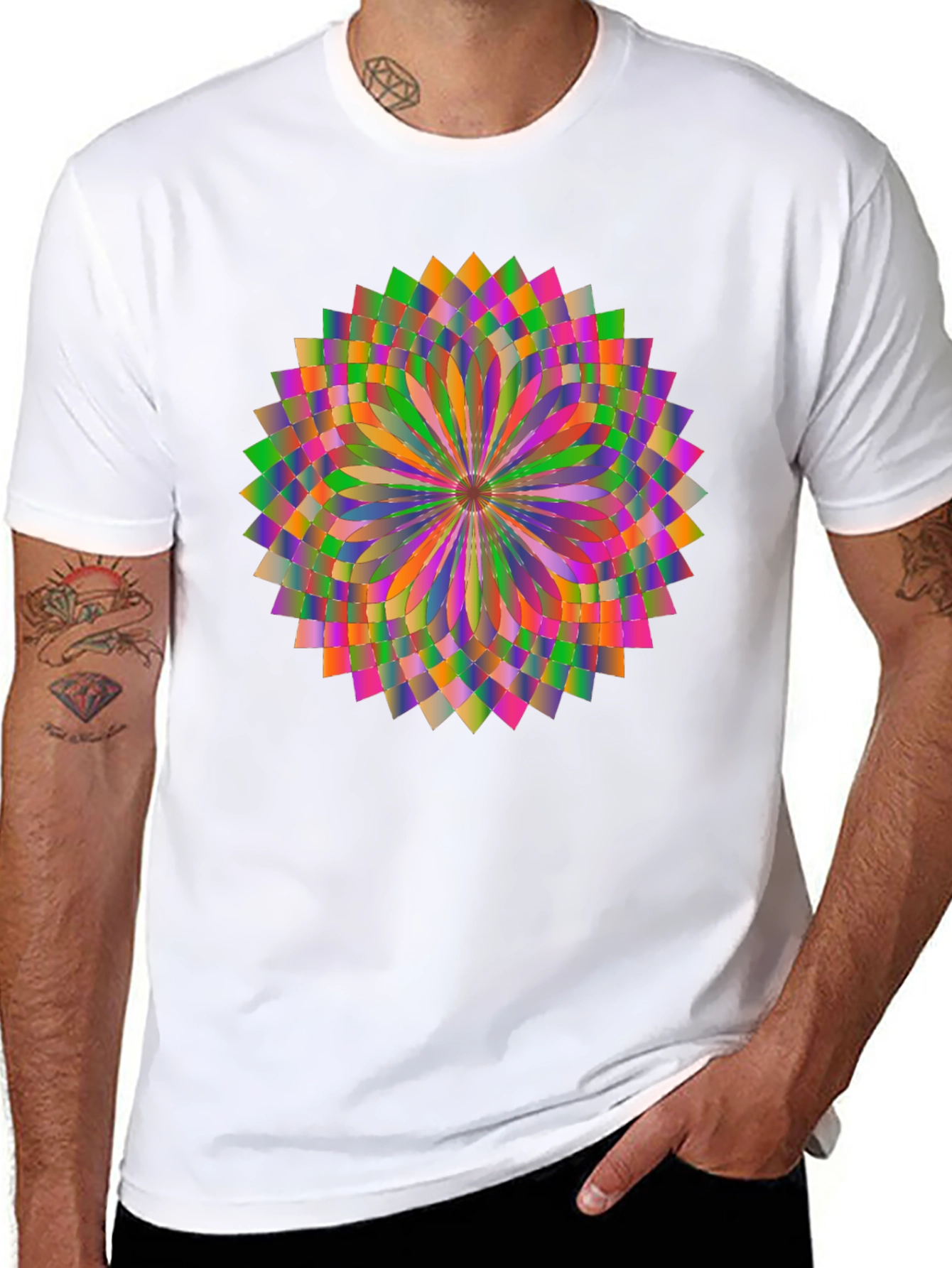 Geometric Mandala Graphic Tee - Stylish Unisex Black T-Shirt