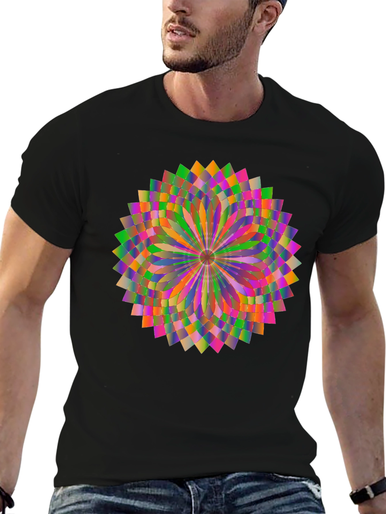 Geometric Mandala Graphic Tee - Stylish Unisex Black T-Shirt