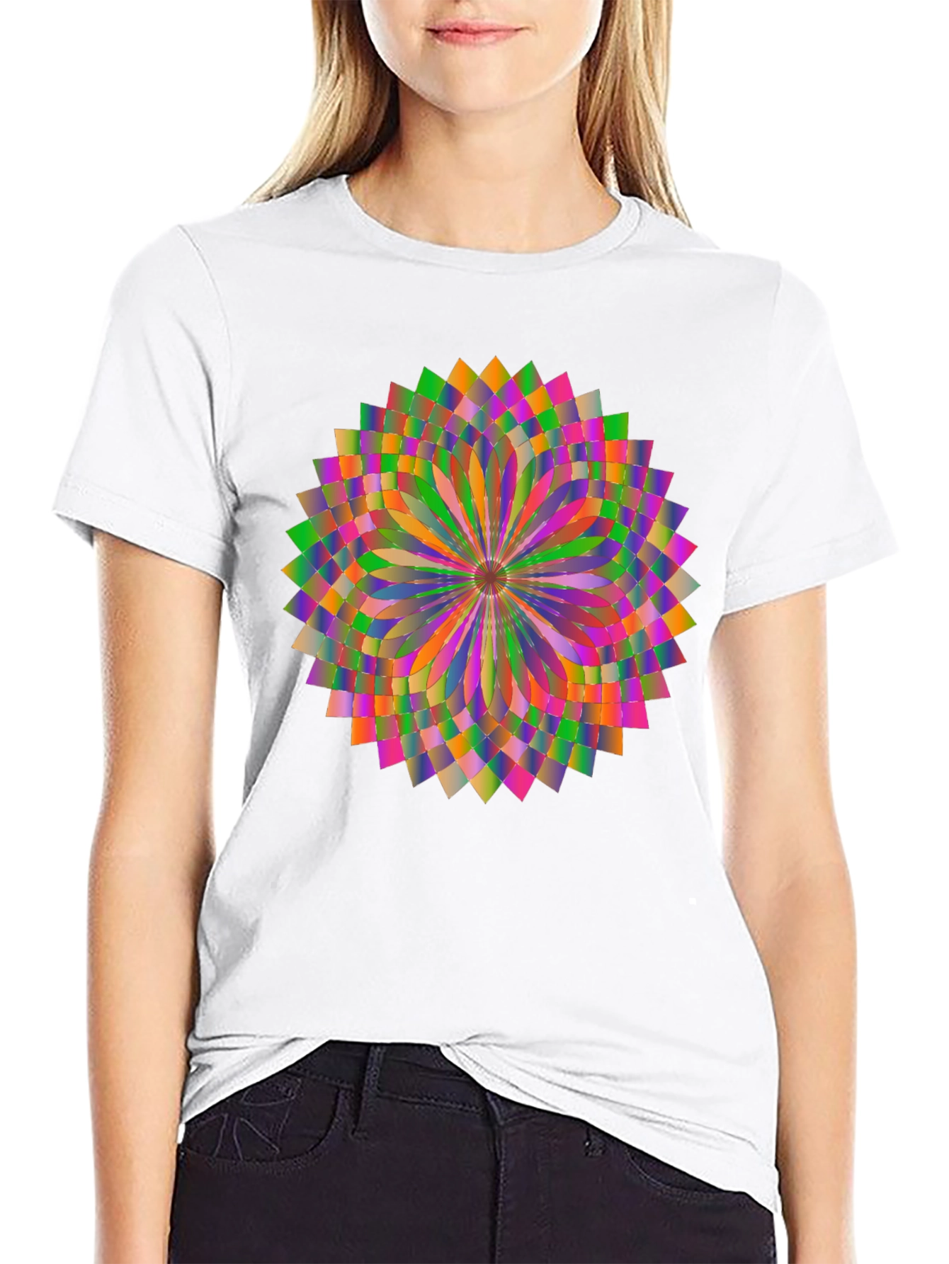 Geometric Mandala Graphic Tee - Stylish Unisex Black T-Shirt