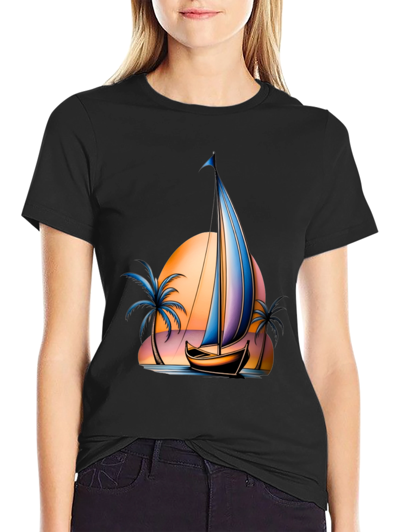 Sunset Sailboat Graphic T-Shirt