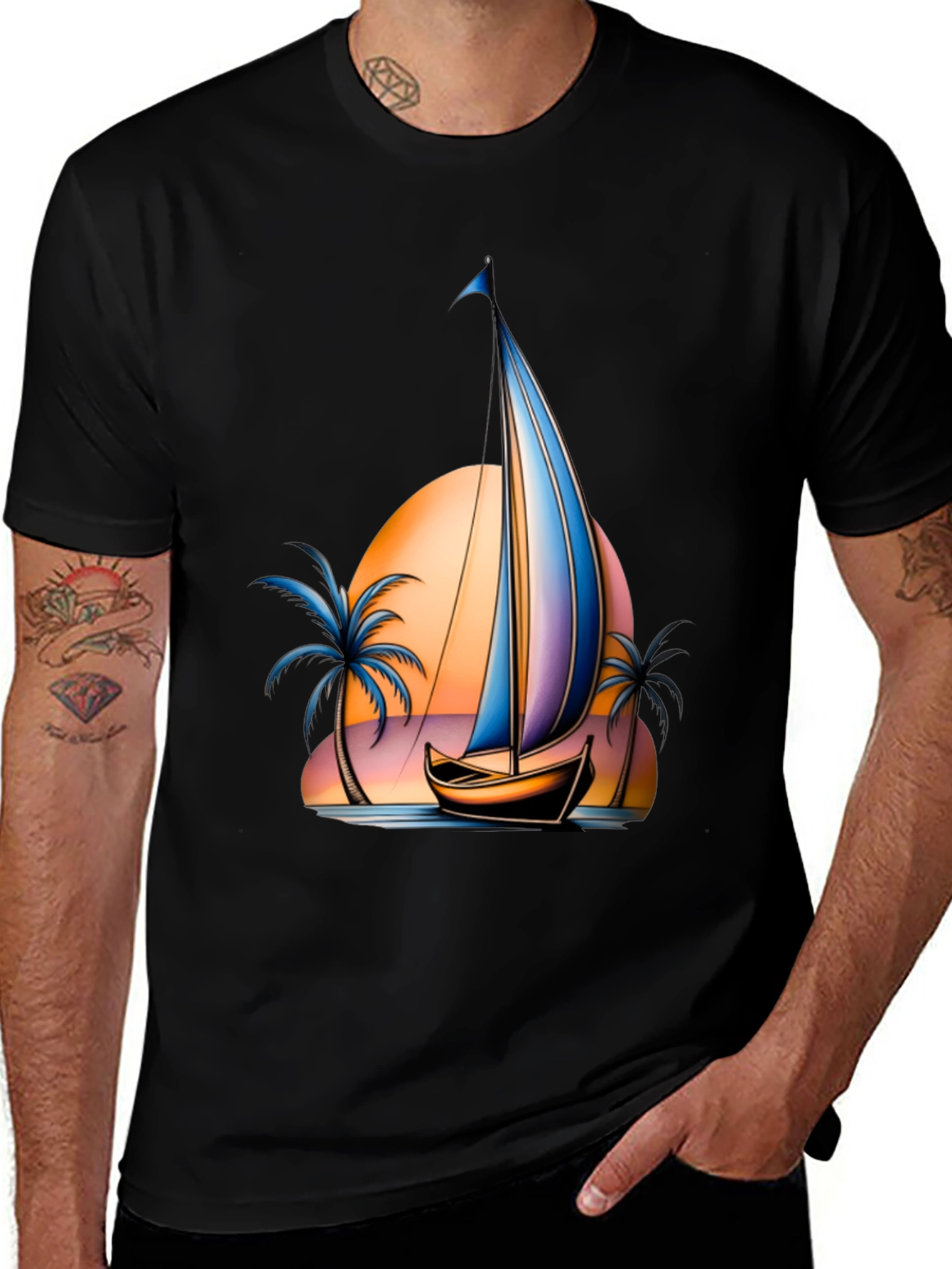 Sunset Sailboat Graphic T-Shirt