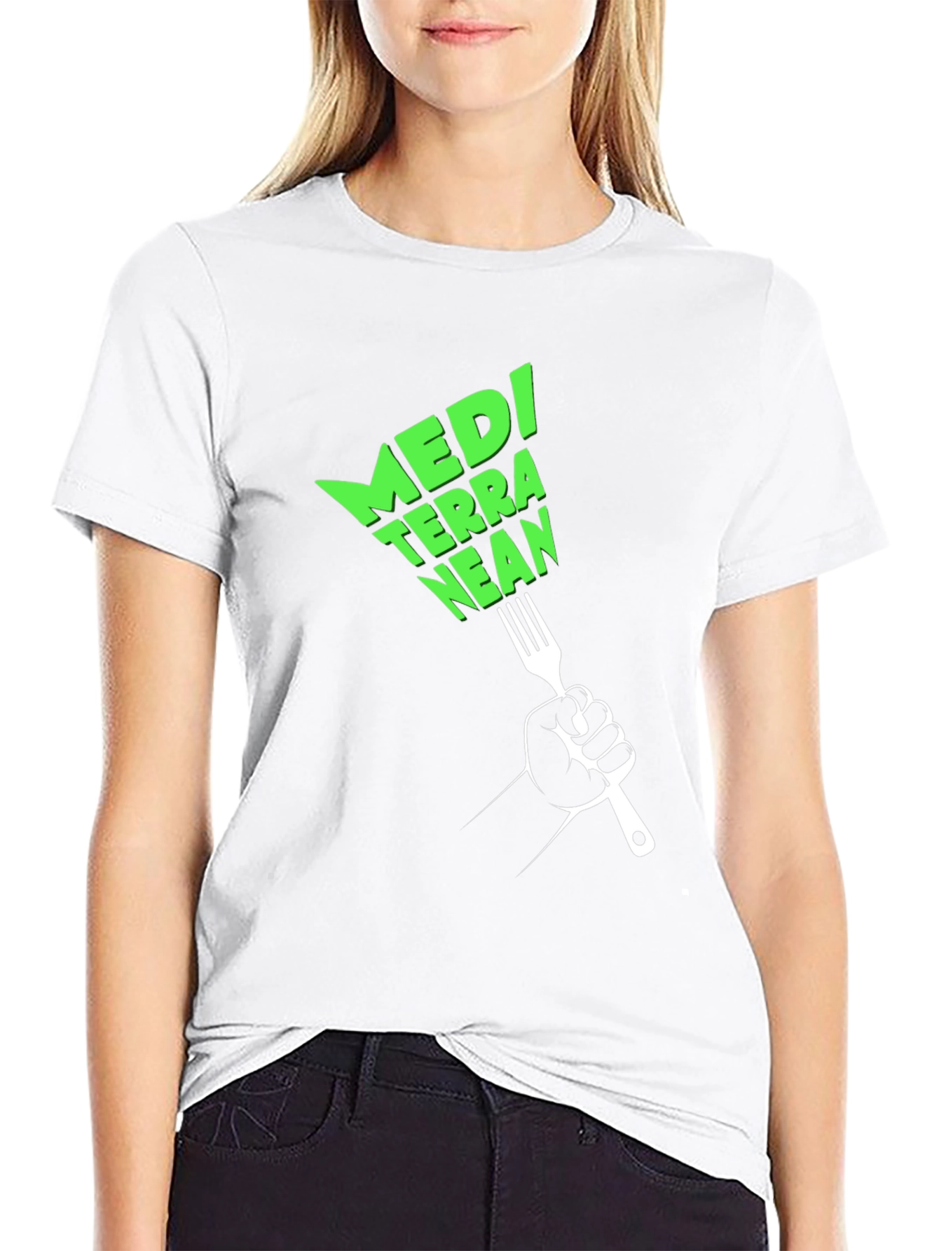 Mediterranean Diet Black T-Shirt - Fork Graphic