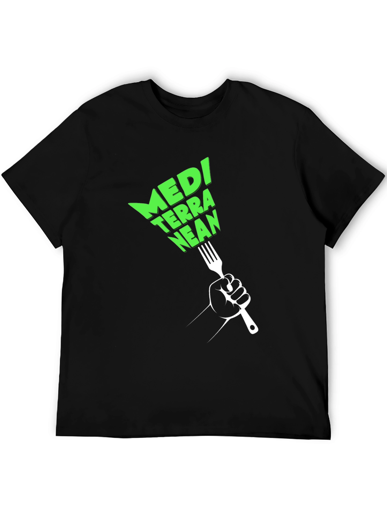 Mediterranean Diet Black T-Shirt - Fork Graphic
