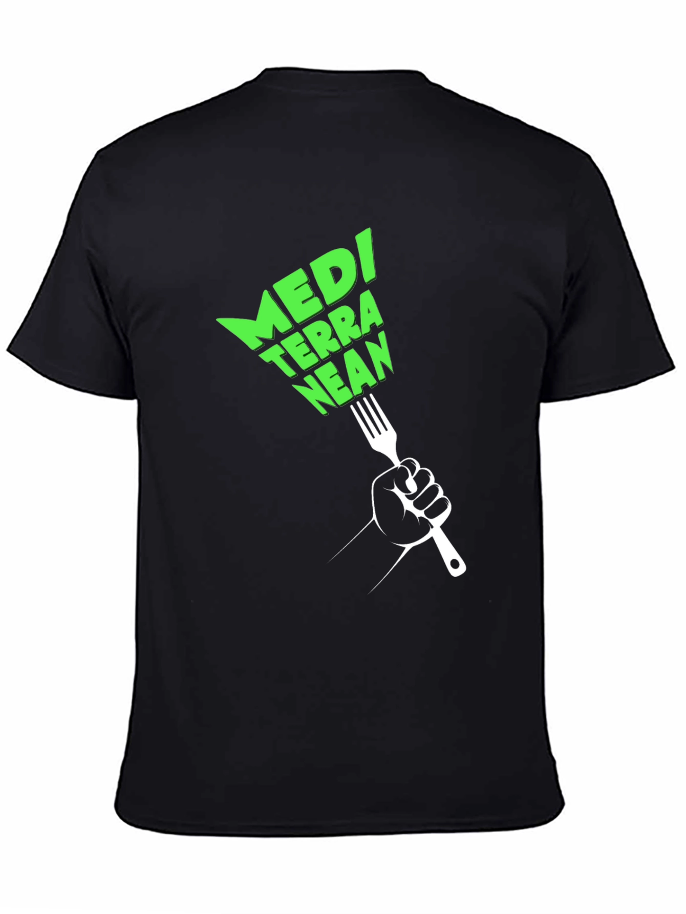 Mediterranean Diet Black T-Shirt - Fork Graphic