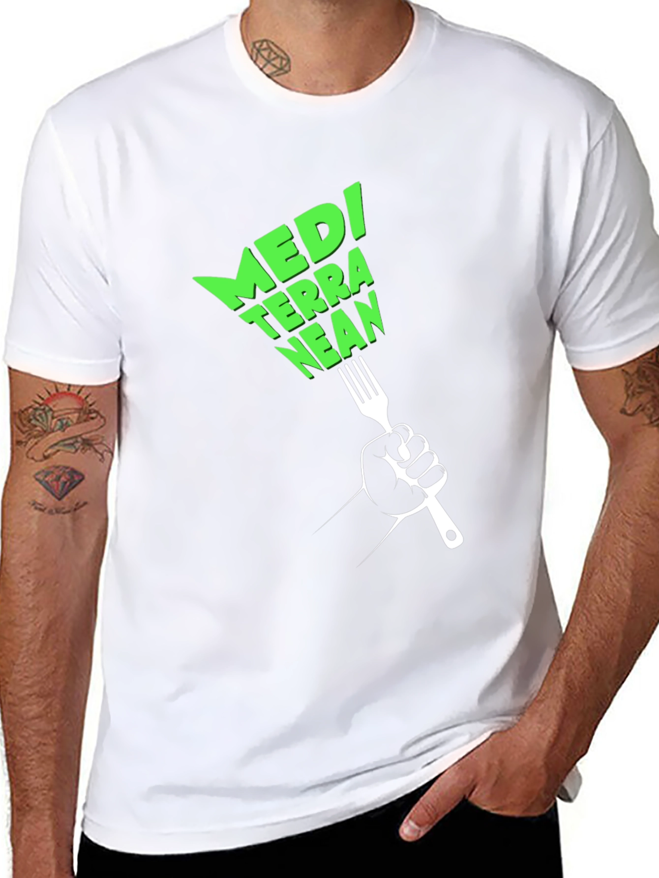 Mediterranean Diet Black T-Shirt - Fork Graphic