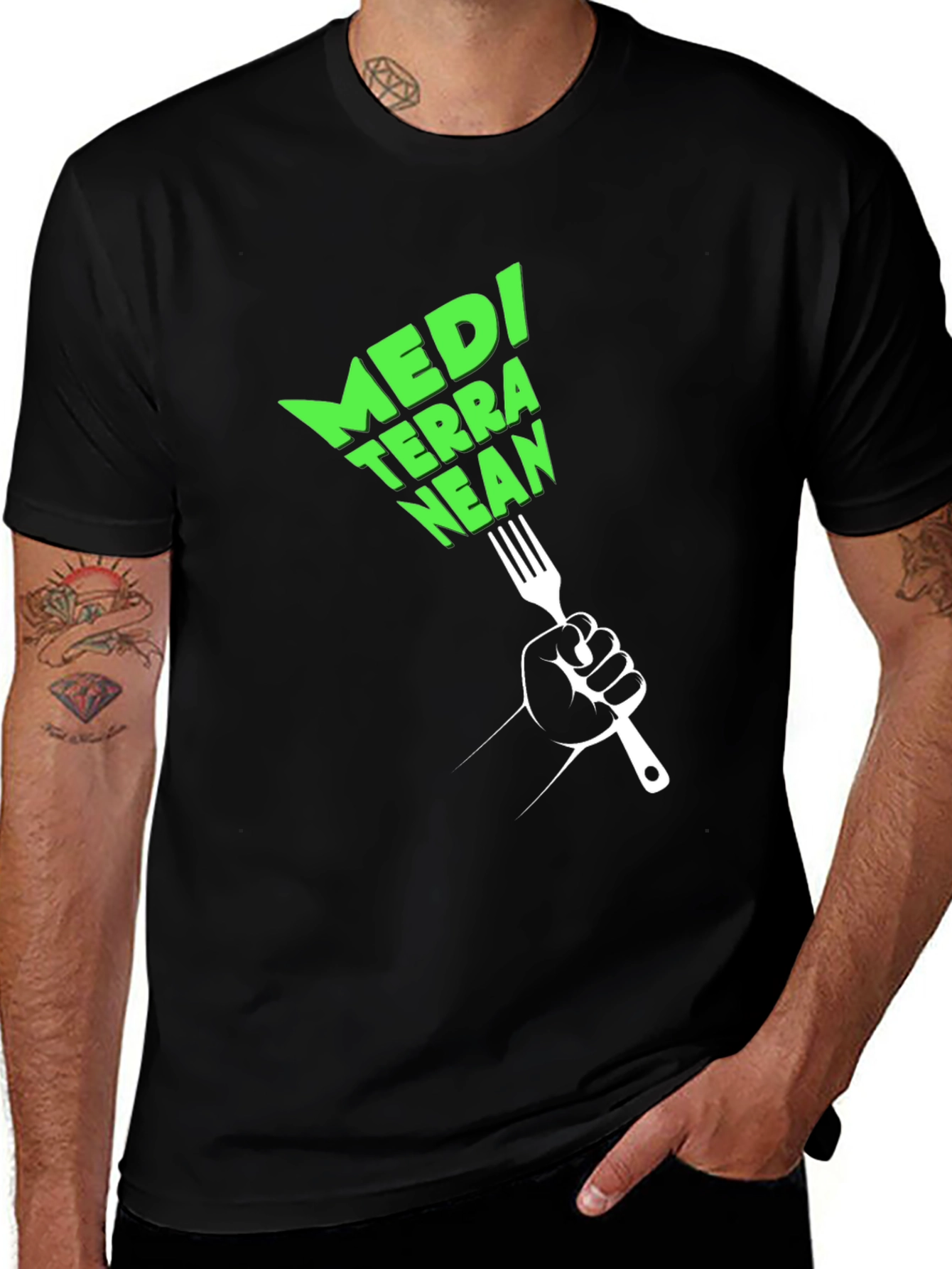 Mediterranean Diet Black T-Shirt - Fork Graphic