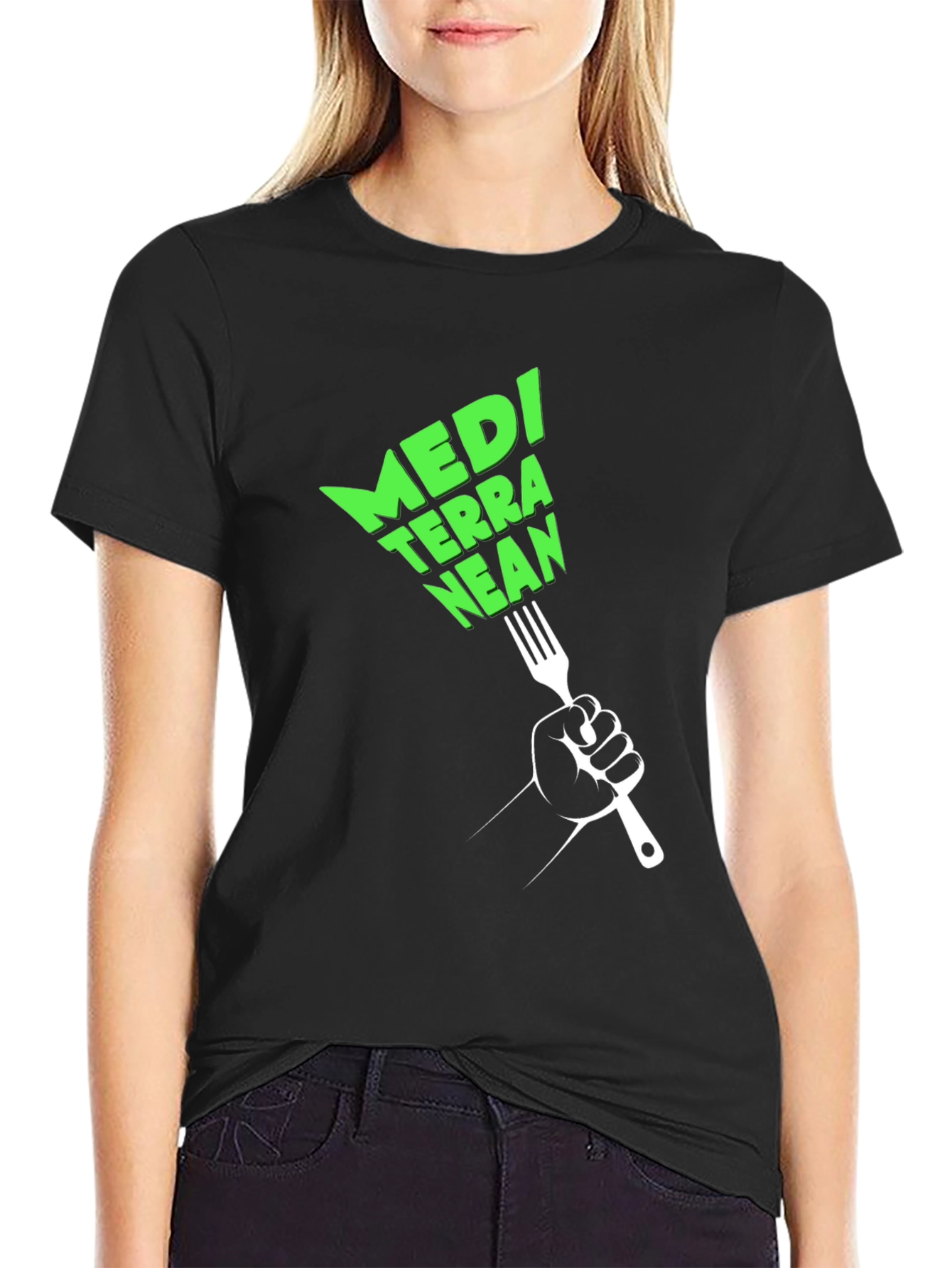 Mediterranean Diet Black T-Shirt - Fork Graphic