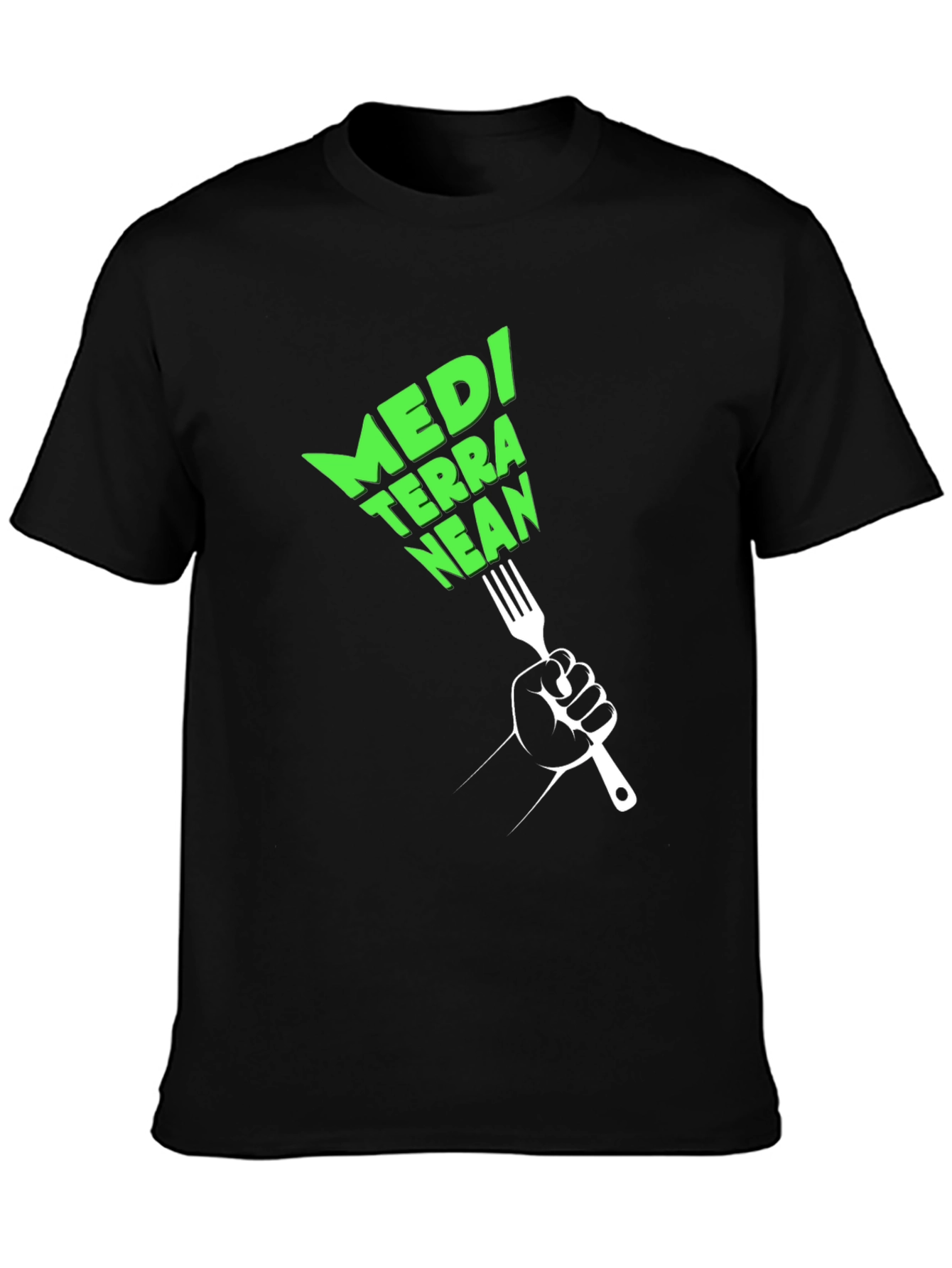 Mediterranean Diet Black T-Shirt - Fork Graphic