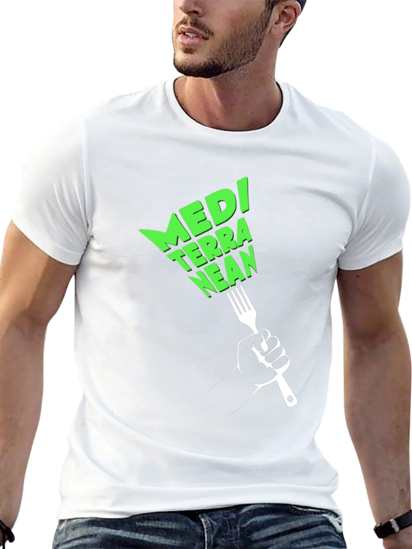 Mediterranean Diet Black T-Shirt - Fork Graphic