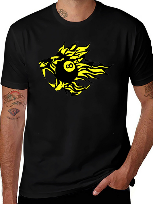 Black T-Shirt with Yellow Billiards Lion Graphic