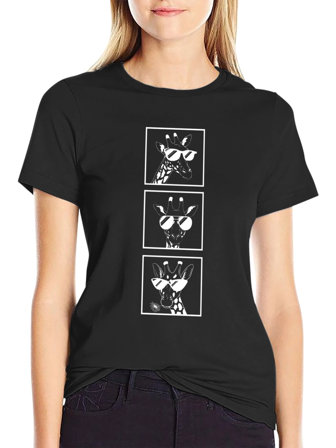 Cool Giraffe Graphic Tee - Stylish Black T-Shirt