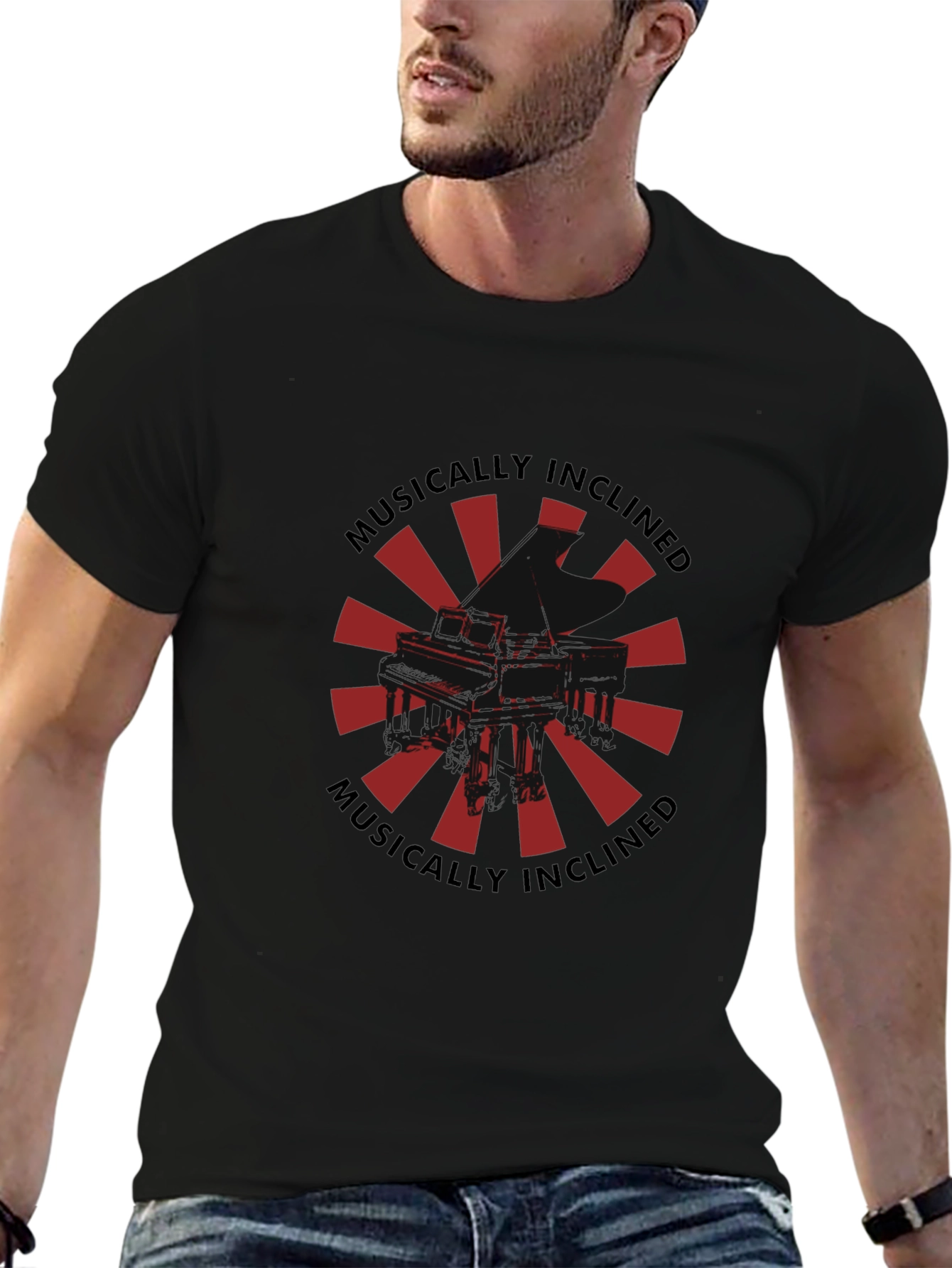 Musically Inclined Piano Graphic T-Shirt - Black