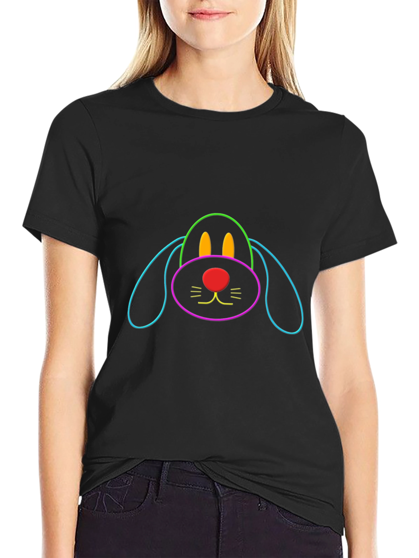 Dog Outline Graphic Tee - Casual Black T-Shirt