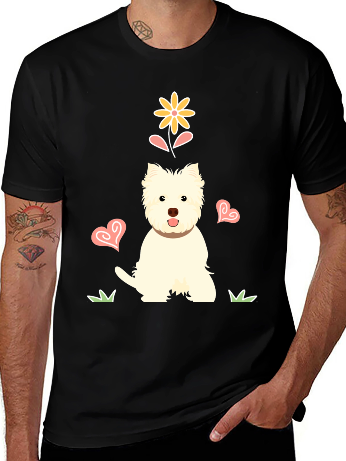 Cute Westie Dog & Flower Graphic T-Shirt