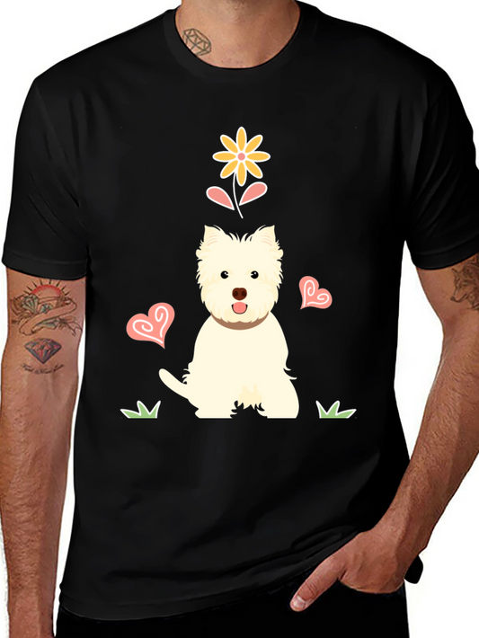 Cute Westie Dog & Flower Graphic T-Shirt
