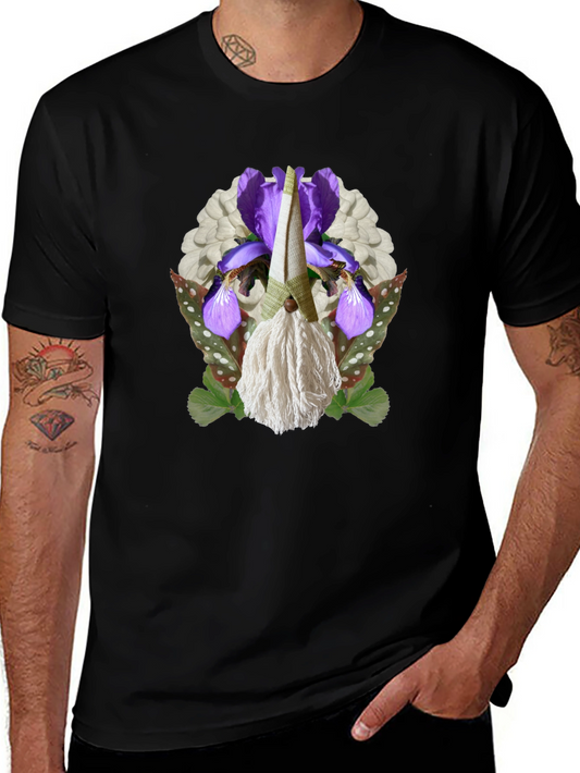 Floral Gnome Graphic Tee - Unique Garden Art Shirt
