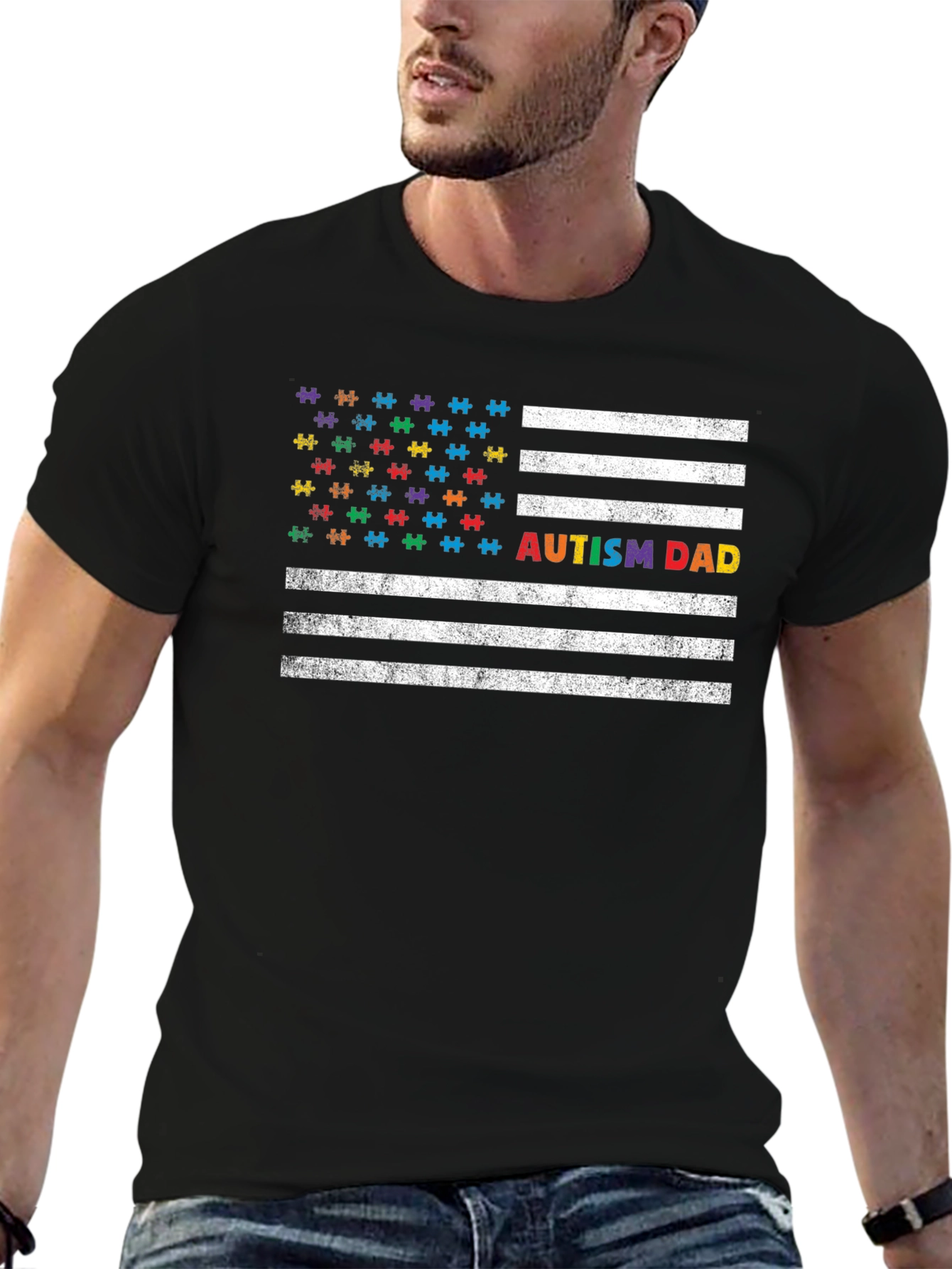 Autism Dad US Flag T-Shirt