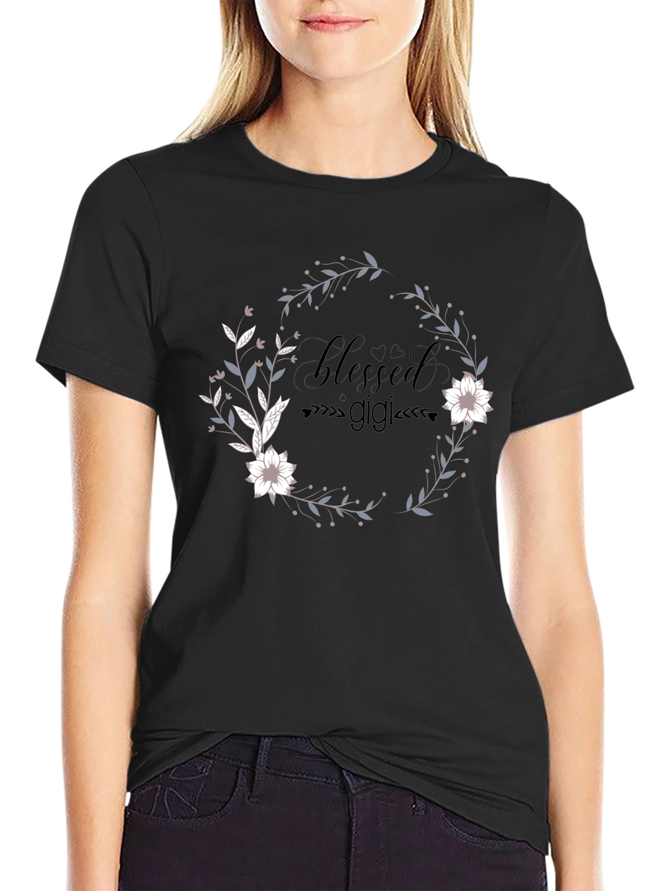 Blessed Gigi T-Shirt - Floral Wreath Design