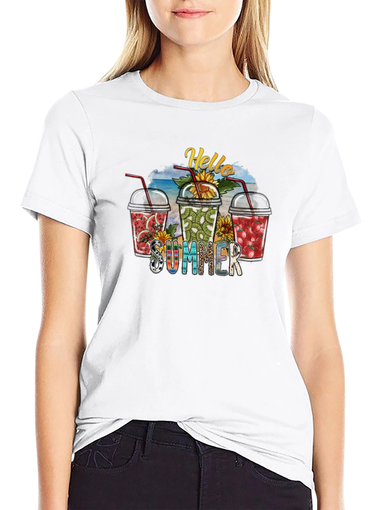 Hello Summer Fruit Smoothie Graphic Tee
