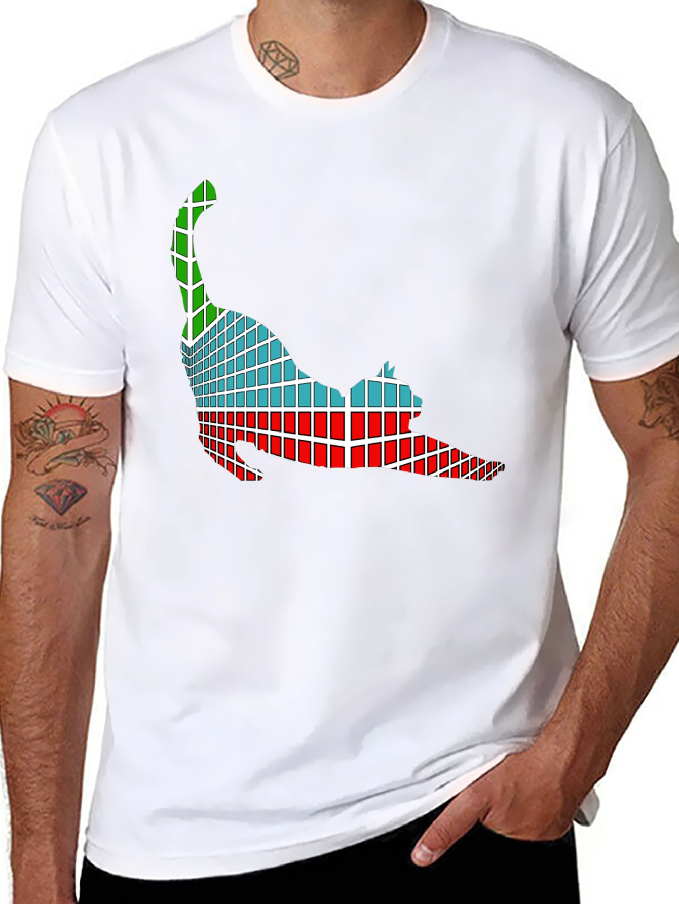 Abstract Cat Graphic Tee - Soft Black Cotton T-Shirt