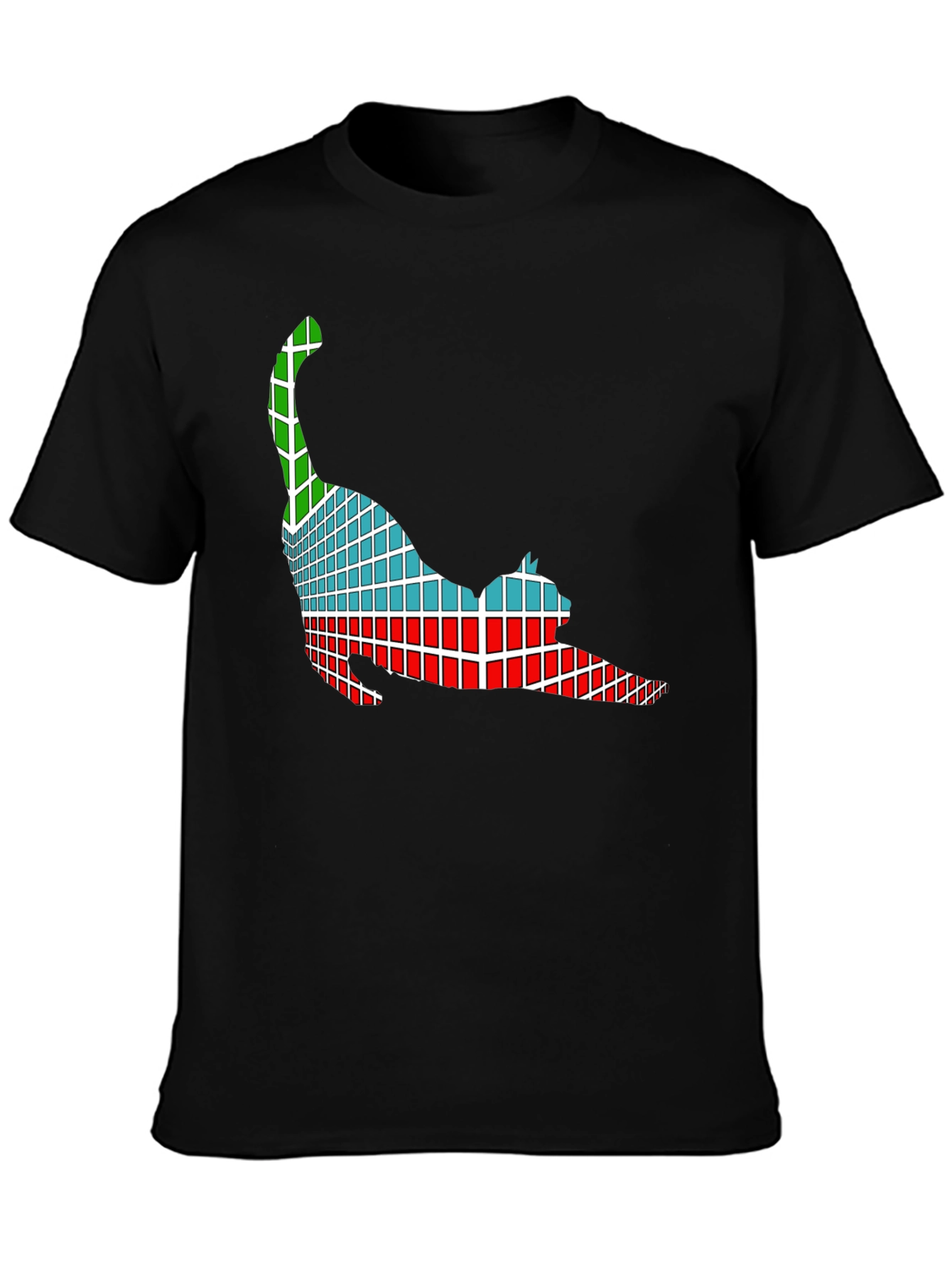 Abstract Cat Graphic Tee - Soft Black Cotton T-Shirt
