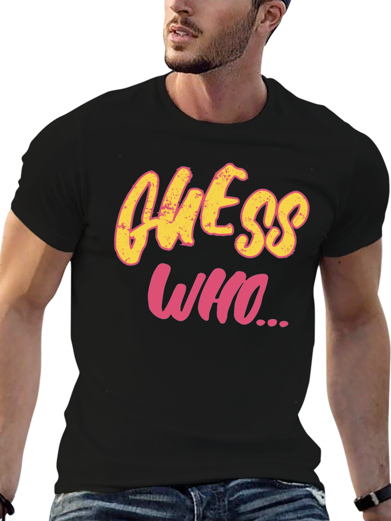 Guess Who Graphic Tee - Black Cotton T-Shirt