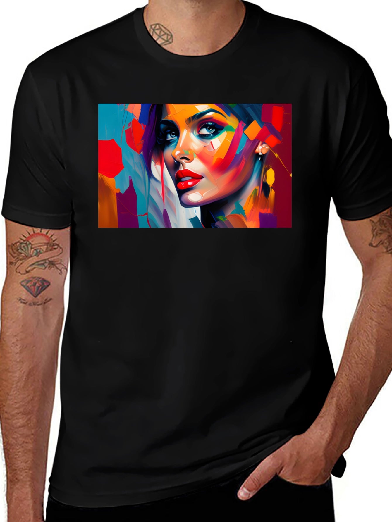 Abstract Woman Portrait Black T-Shirt