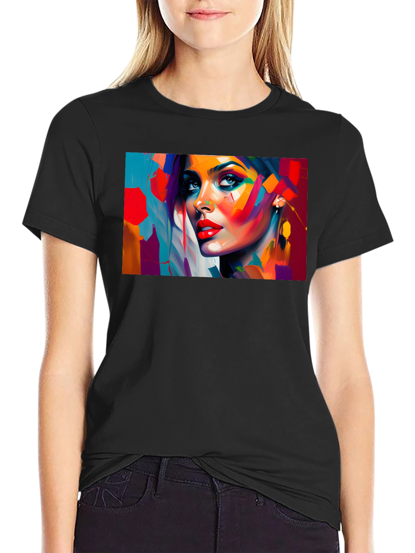 Abstract Woman Portrait Black T-Shirt