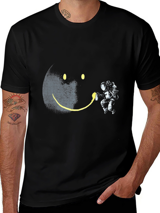 Astronaut Smiley Face Black T-Shirt