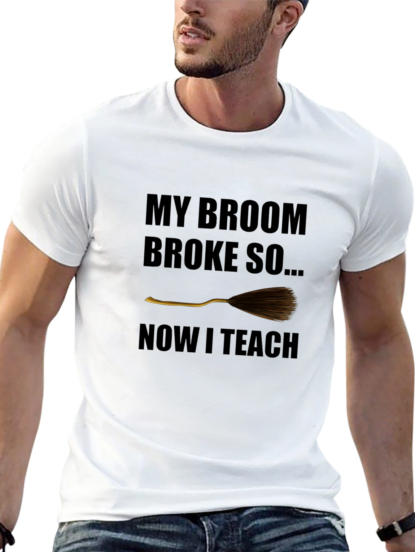 Broom Broke Now I Teach Funny Teacher T-Shirt
