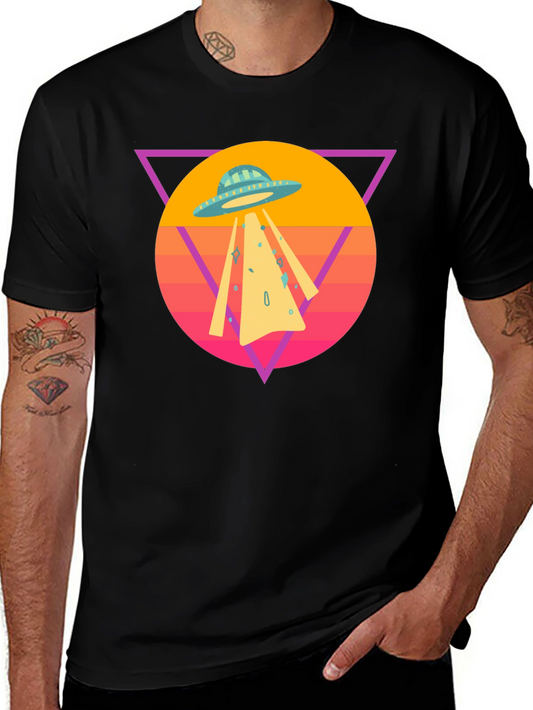 Retro UFO T-Shirt - Black Cotton Blend Tee