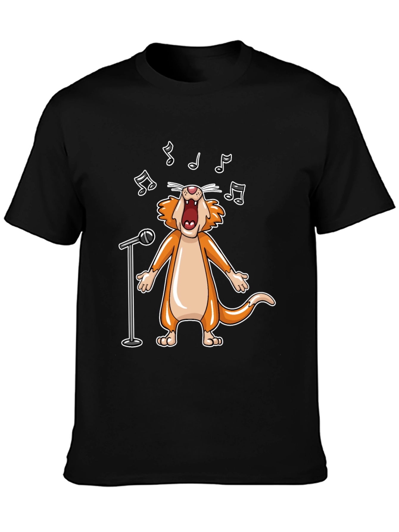 Singing Cat Graphic Tee - Black Cotton T-Shirt