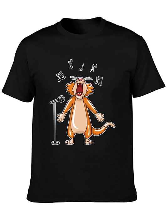 Singing Cat Graphic Tee - Black Cotton T-Shirt