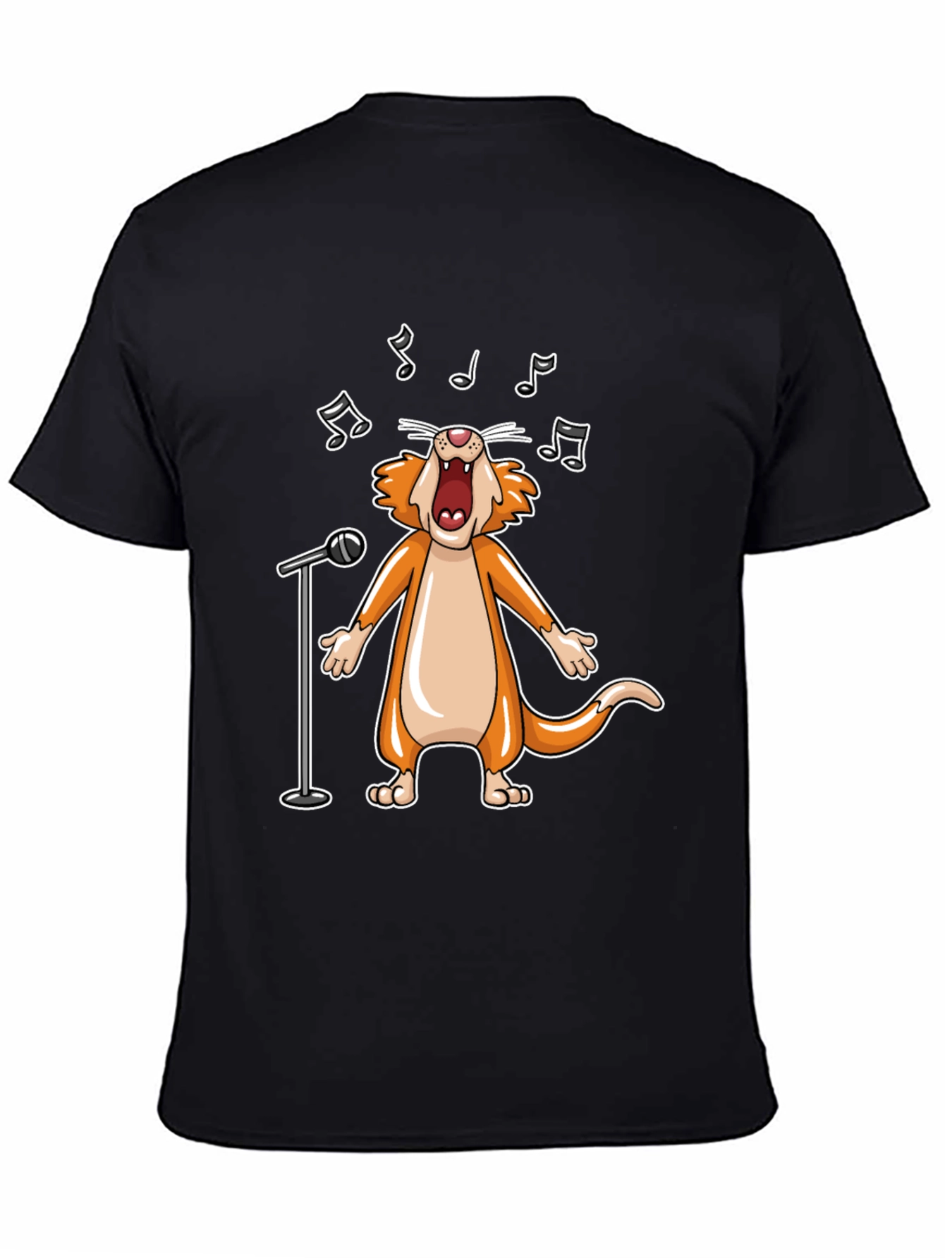 Singing Cat Graphic Tee - Black Cotton T-Shirt