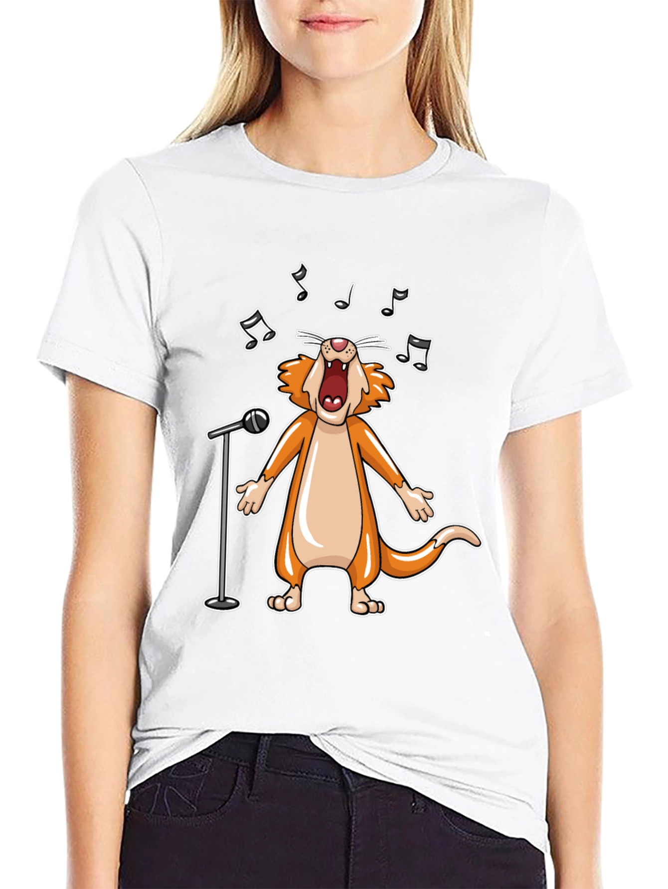 Singing Cat Graphic Tee - Black Cotton T-Shirt