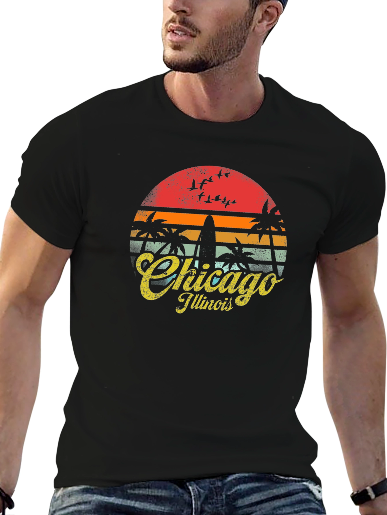 Chicago Illinois Retro Sunset T-Shirt