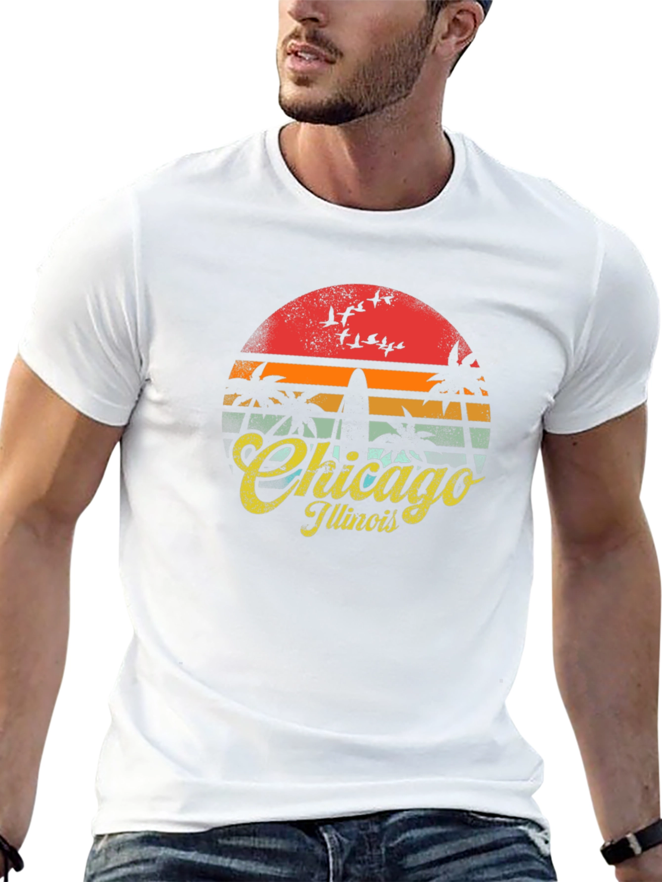 Chicago Illinois Retro Sunset T-Shirt
