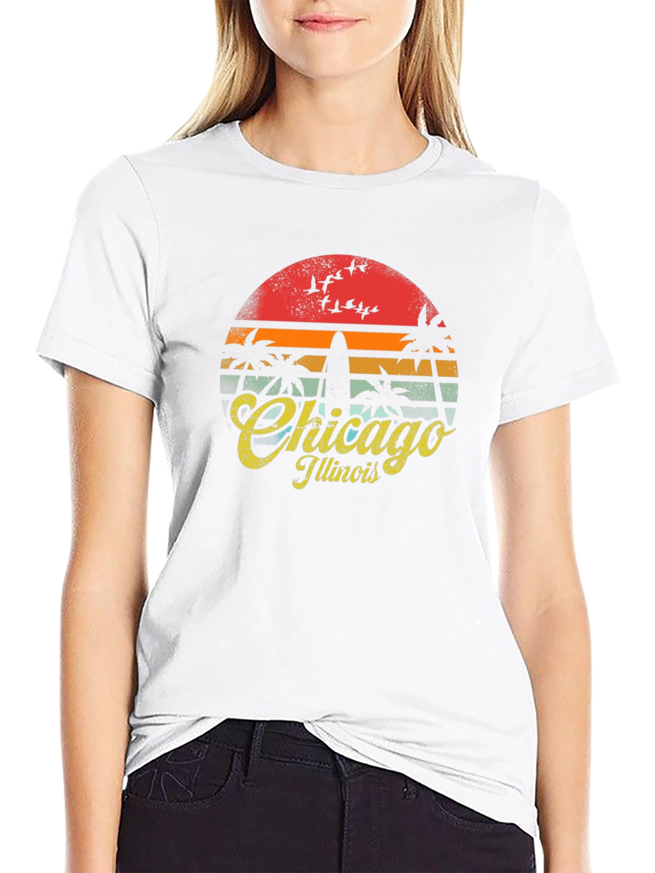 Chicago Illinois Retro Sunset T-Shirt