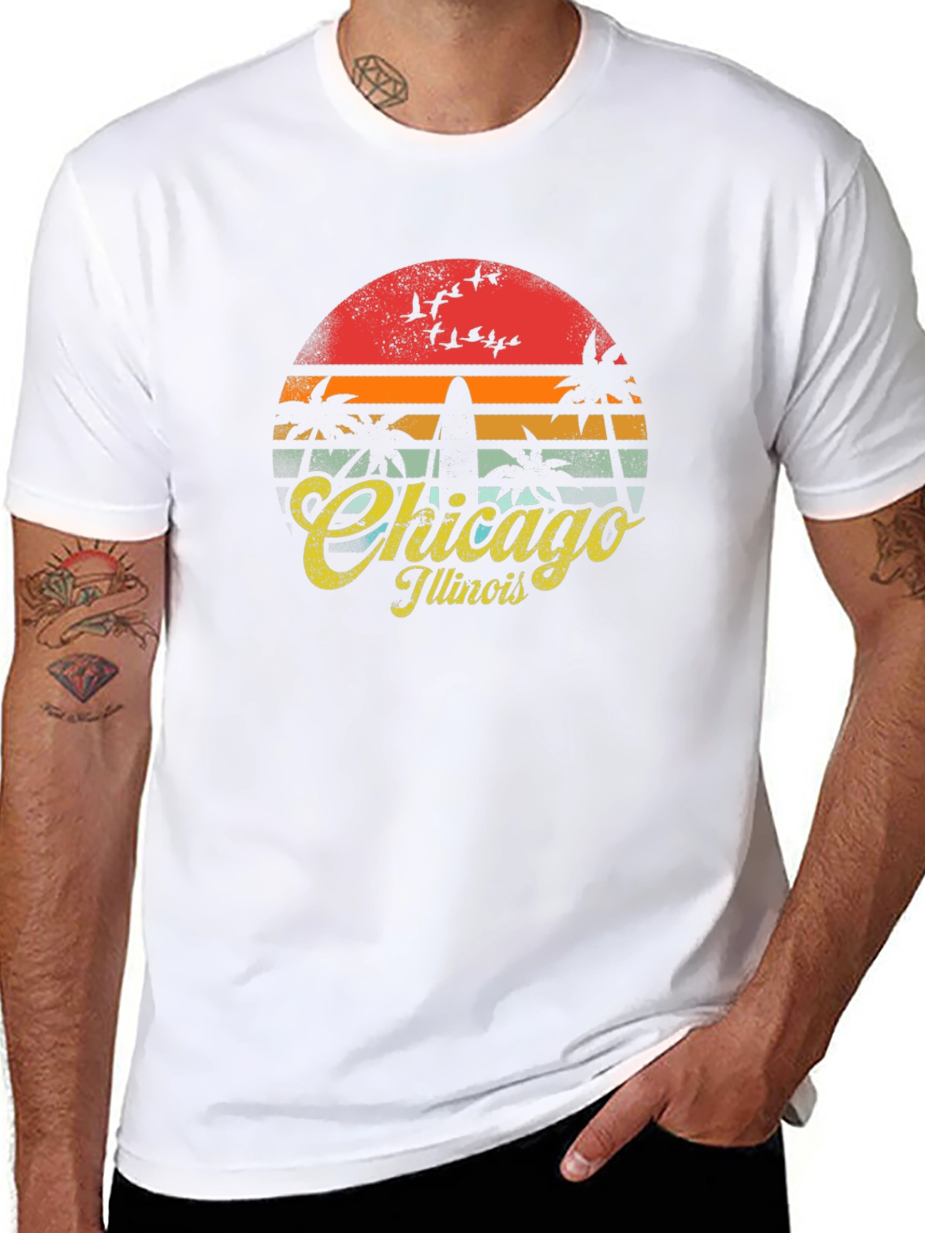 Chicago Illinois Retro Sunset T-Shirt