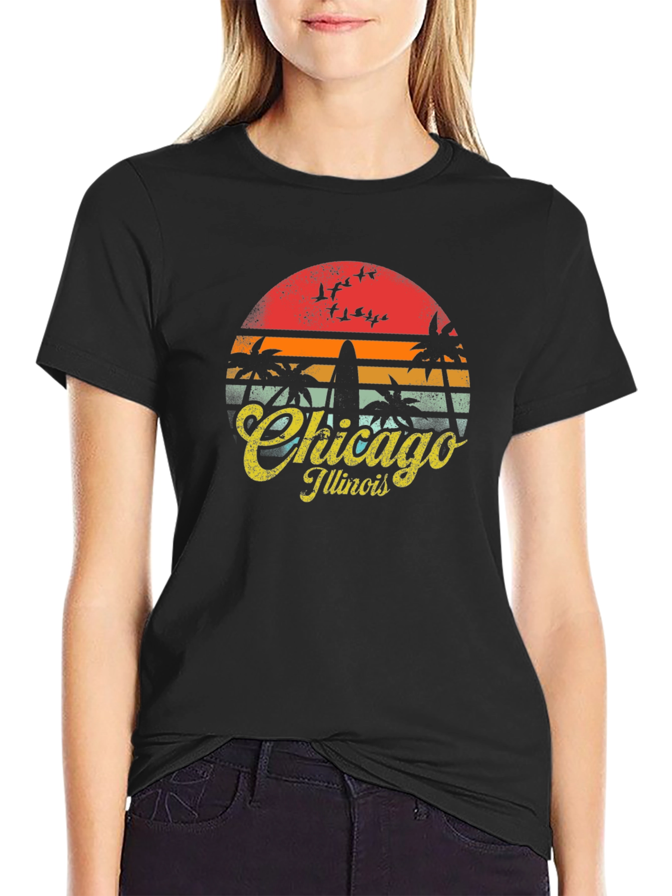 Chicago Illinois Retro Sunset T-Shirt