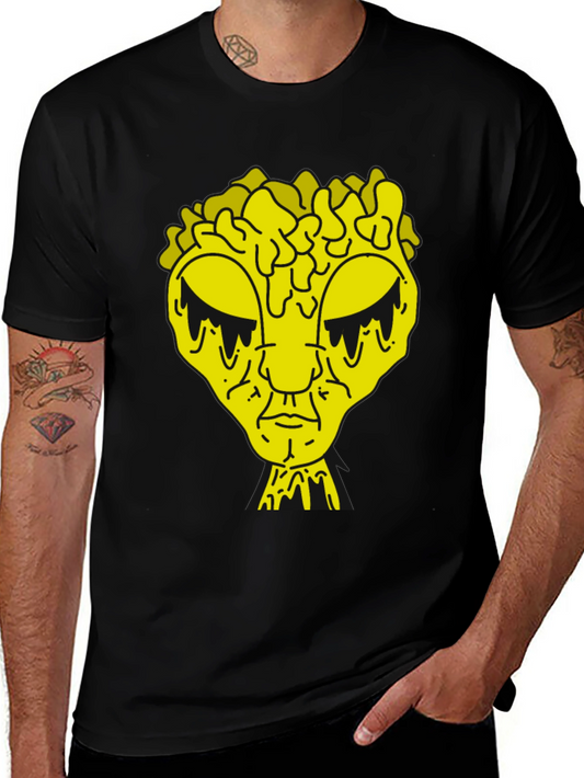 Black T-Shirt with Dripping Yellow Alien Graphic