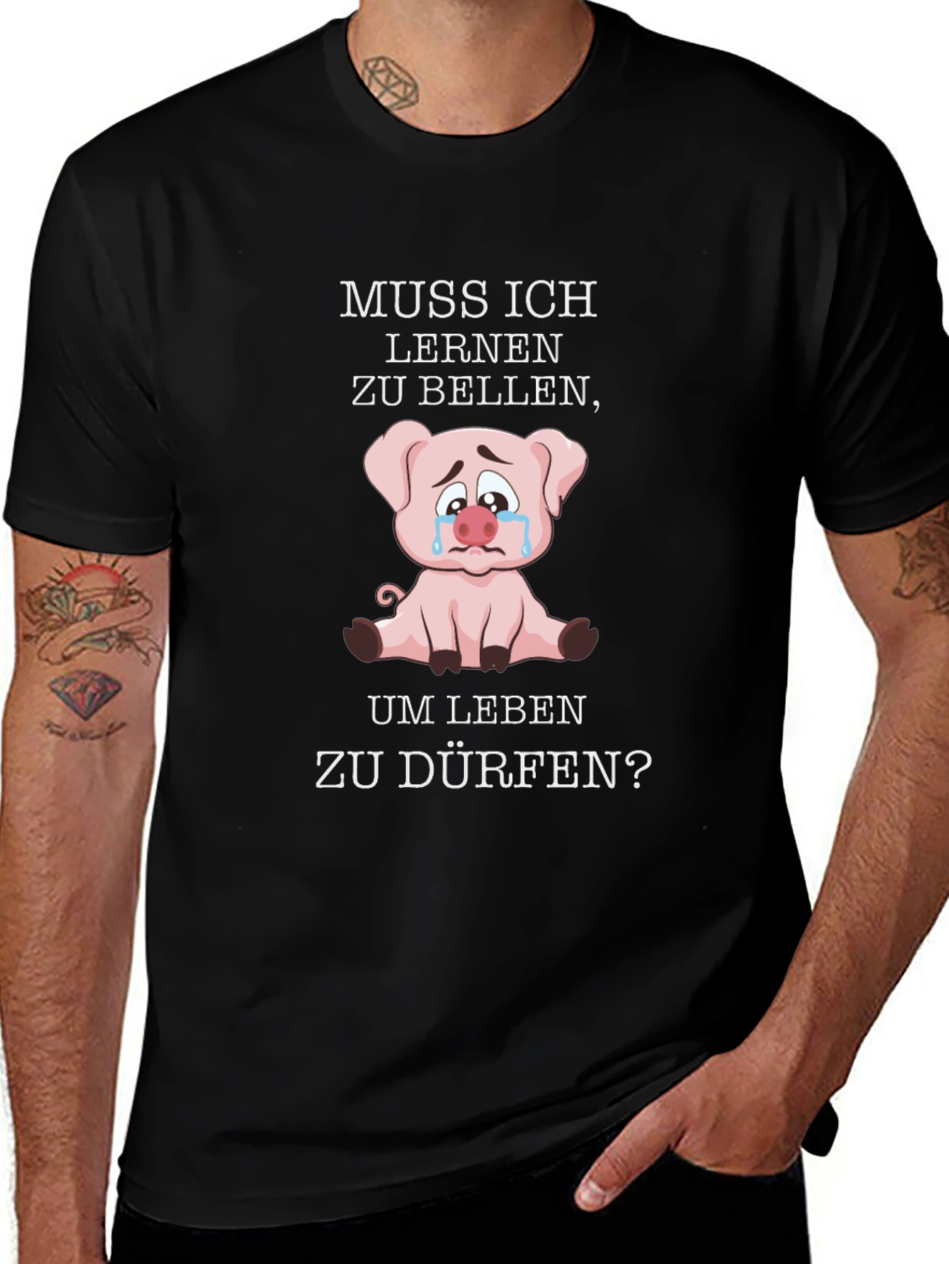 Muss Ich Lernen Pig Graphic Black T-Shirt