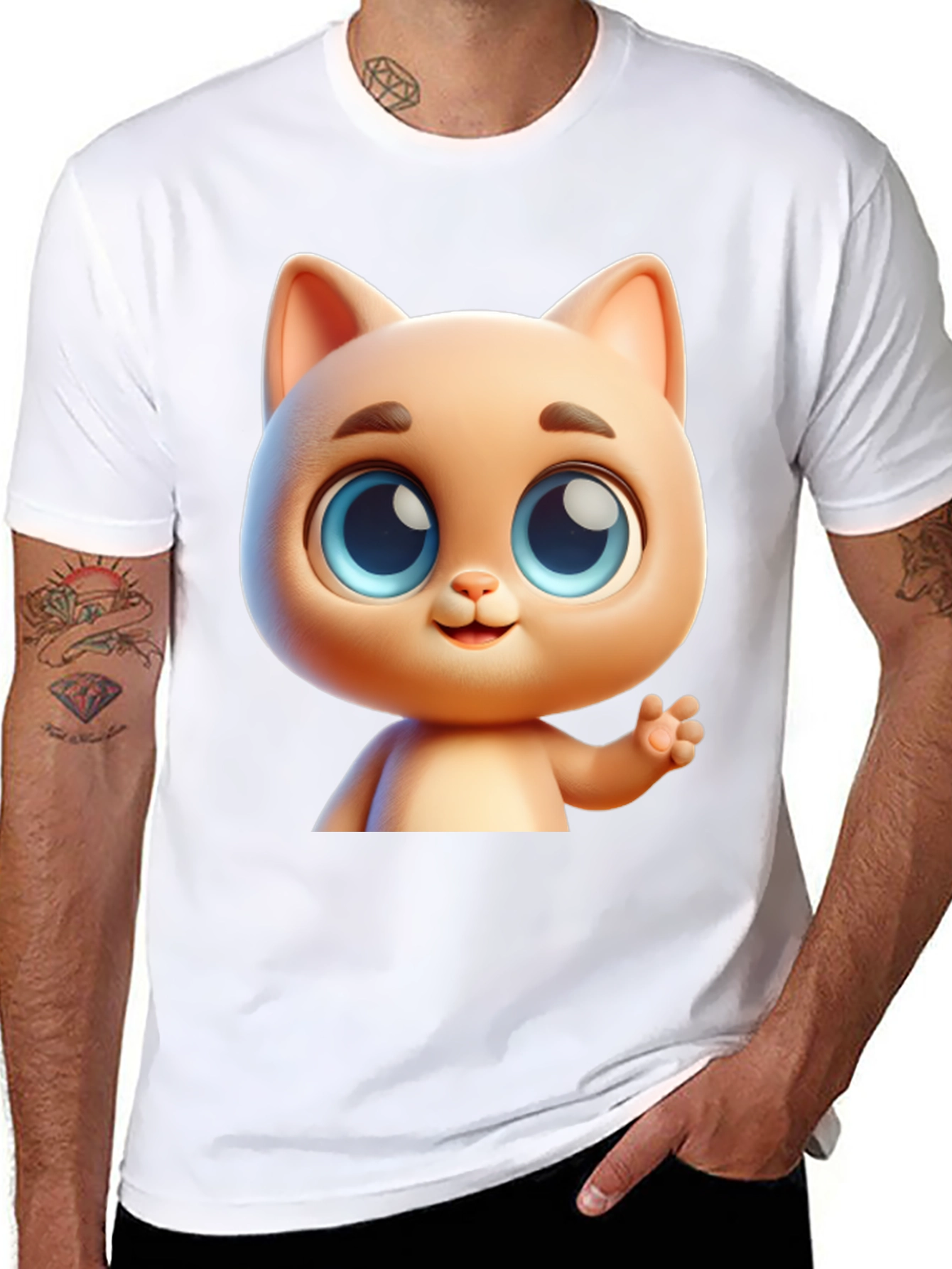 Cute Cartoon Cat Graphic T-Shirt