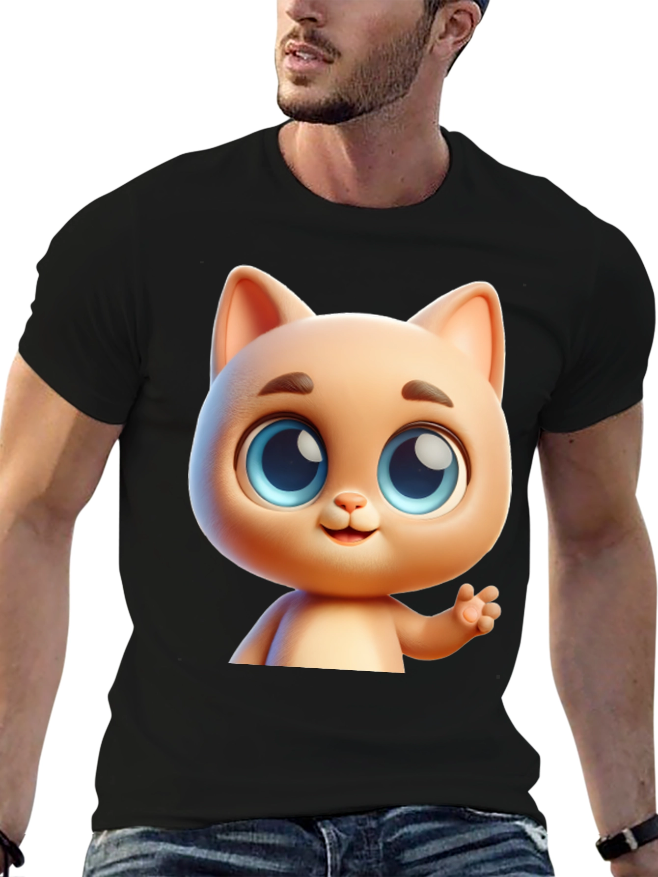 Cute Cartoon Cat Graphic T-Shirt