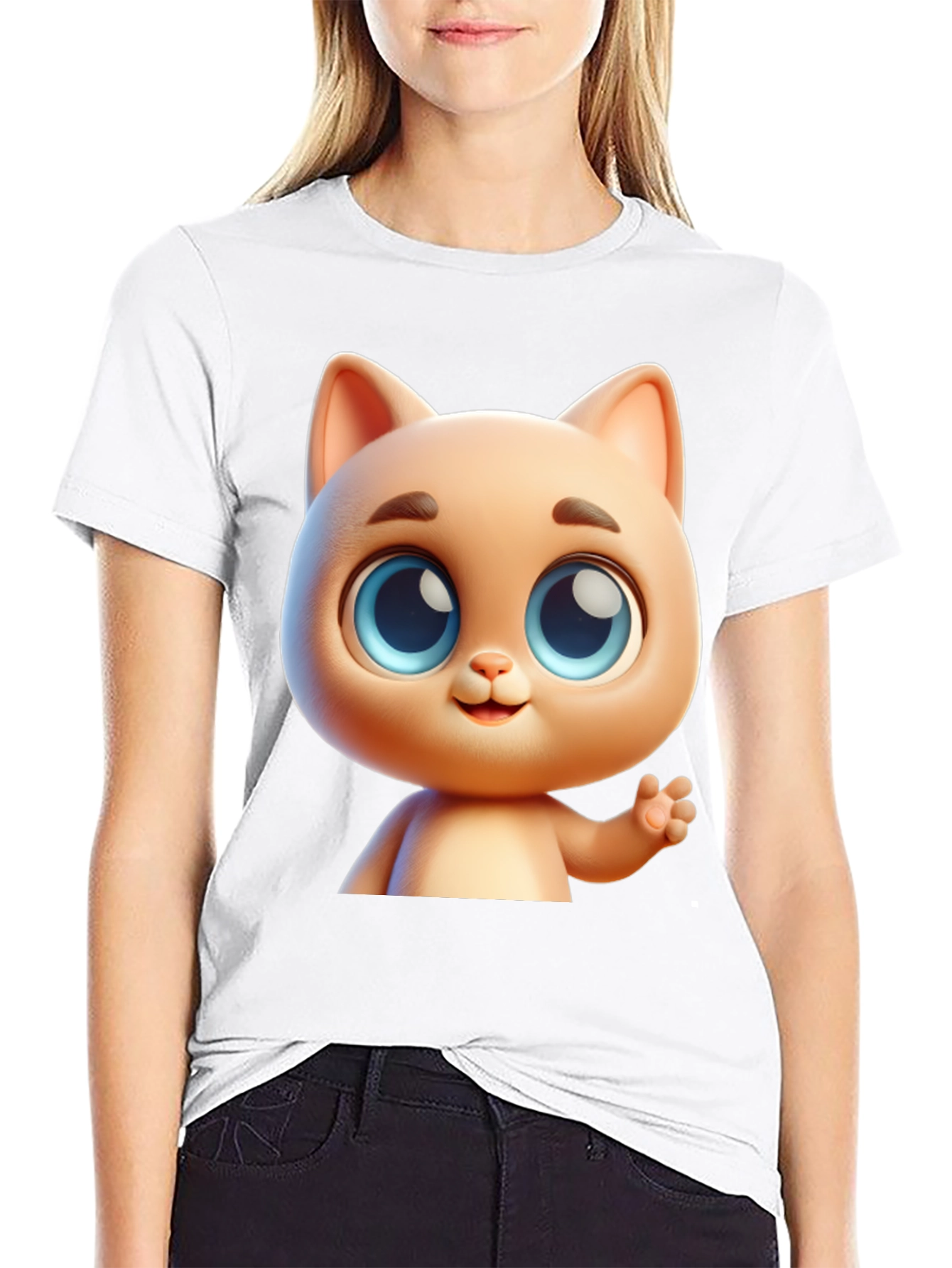 Cute Cartoon Cat Graphic T-Shirt