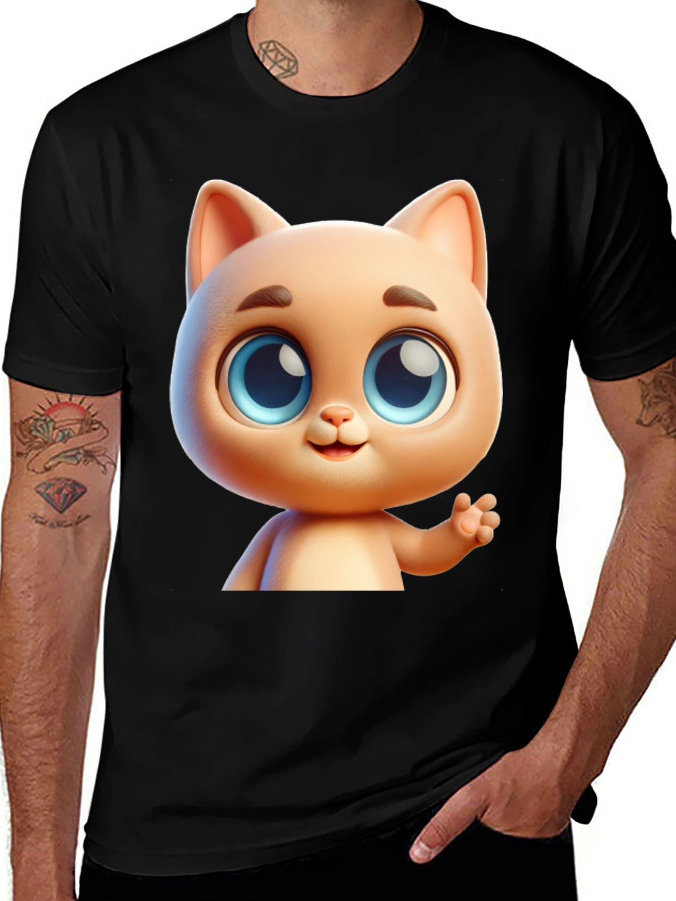 Cute Cartoon Cat Graphic T-Shirt
