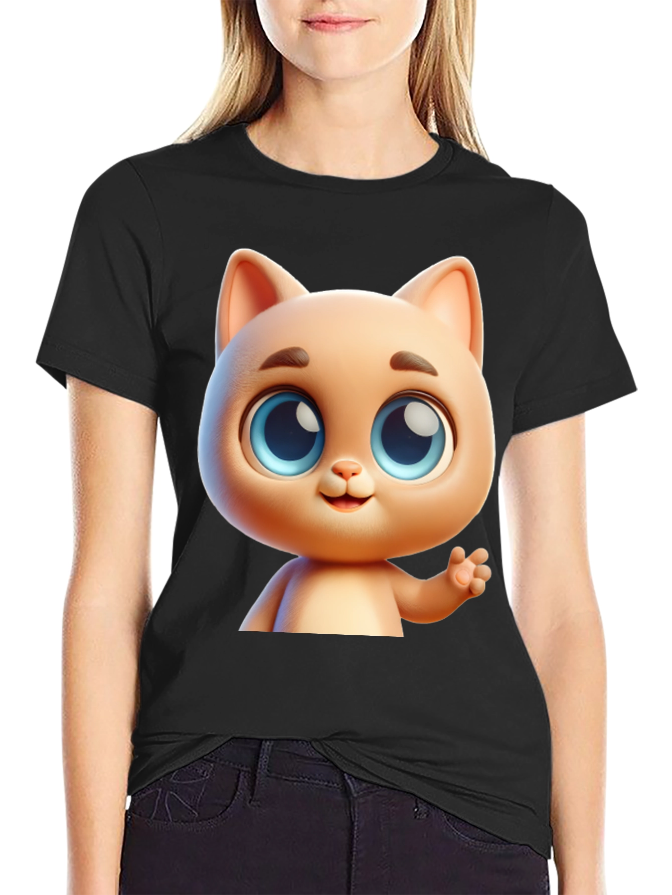 Cute Cartoon Cat Graphic T-Shirt