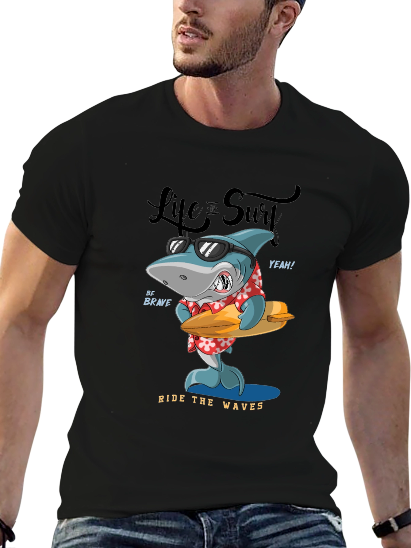 Cool Shark Surfing Graphic Tee